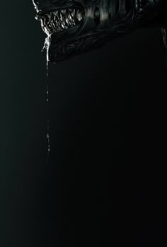 a black and white photo of a shark with water dripping from it's mouth