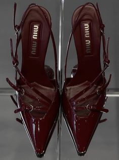 Miu Miu Heels, Burgundy Heels, Strong Personality, Miu Miu Shoes, Vintage Heels, Patent Shoes, Shoe Inspo, Aesthetic Shoes, Swag Shoes