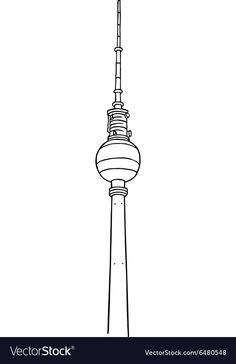 a black and white drawing of the tv tower in berlin, germany on a white background