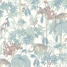 an animal themed wallpaper with jungle animals