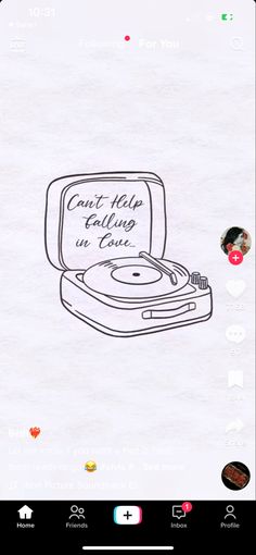 a drawing of a record player with the words can't help falling in love