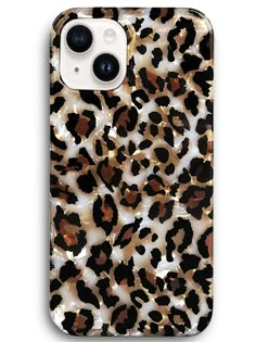 an animal print phone case with gold foil