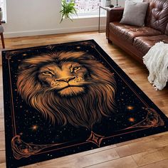 a rug with a lion's head on it