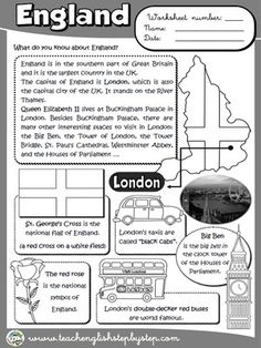 england worksheet with pictures and text