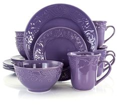 purple dishes and cups are on the amazon page