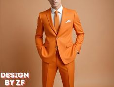 Men Suits Formal Elegant Stylish Orange 2 Piece Suits for Men - Classic Formal Attire- Versatile Tailored Suit- Bespoke For Men, ZF Item Include (Coat+  Pant) Fabric:- Imported, Premium Color:-Orange  Dry Clean Recommended The suit is for wedding, Party, Proms, and Many Occasions. We make the suit according to our Standard size chart, If you are not sure about your size/measurement,  please give your body measurement in inches, so we make perfect suit for you.  Jacket Measurement:- 1 Jacket Leng 2 Piece Suits For Men, Trending Suits, Suits Formal, Tailored Suit, Men Classic, Premium Colors, Formal Attire, Coat Pant, Sport Coat