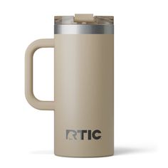 the rtic coffee mug is shown in beige