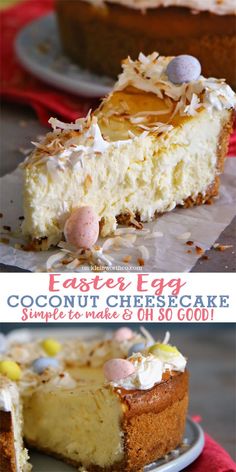 an image of a slice of easter egg coconut cheesecake