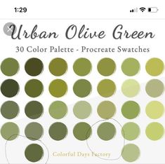 the cover of urban olive green 30 color palettes - procreate swatches