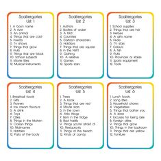 printable scallopies list for kids to use in their classroom or home