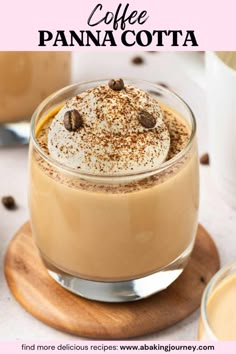 coffee panna cota in a glass with whipped cream on top