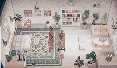 an aerial view of a living room with furniture and plants on the floor in it