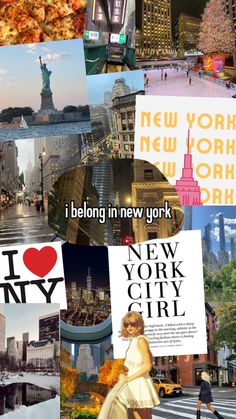 the collage has many different pictures and words on it, including i love new york