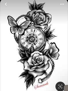 a clock with roses and butterflies on the cover of a cell phone screen, which is displaying