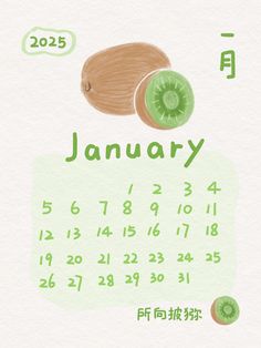 a calendar with an image of kiwis and the date in chinese on it