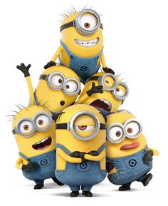 a group of minion characters standing next to each other in front of a white background