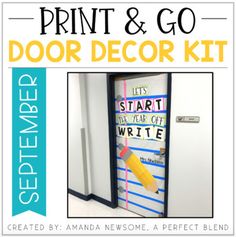 the door decor kit is designed to look like an open door with writing on it