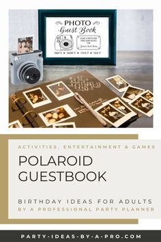 the polaroid guest book is open and ready to be used as a photo booth