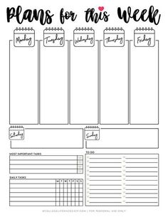 the printable planner for this week is shown