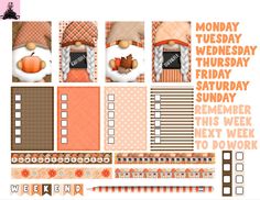 an orange and brown scrapbook page with the words monday, wednesday, friday, saturday