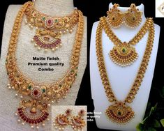 Jewelry Combo, Matte Gold Necklace, Jewelry Traditional, Temple Jewelry, South Indian Jewelry, Jewellery Designer, Gold Jewellery Design Necklaces, Gold Necklace Set, Jewelry Indian