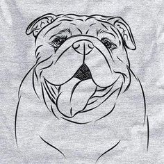 a drawing of a dog's face on a gray t - shirt with black ink