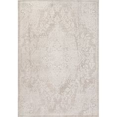 a beige rug with an intricate design on the front and back side, in shades of gray