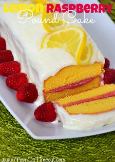 a lemon raspberry pound cake on a plate