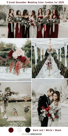 wedding color combos for the bride and groom in red, white, and black