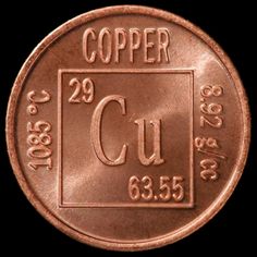 copper coin with the element copper on it's side and an inscription copper cu