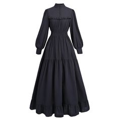 PRICES MAY VARY. FEATURES: The black gothic victorian dress features high necklines, long sleeve, ruffle details and hemline.The smocked waist enhances the Victorian rococo dress, making it suitable for plus size women. Featuring functional buttons on the front and sleeve cuffs, this womens victorain dress is not only elegant but also easy to put on and take off. COTTON FABRIC: The black renaissance dress is made of 100% cotton. It is soft, breathable and skin-friendly. It maybe a a little wrink 1910 Black Dress, Black Fall Formal Dress, Modest Witch Costume, Long Sleeve Victorian Dress, Gothic Edwardian Fashion, Black Dresses With Long Sleeves, Dark Academia Black Dress, Modest Black Dresses, Poor Victorian Clothes