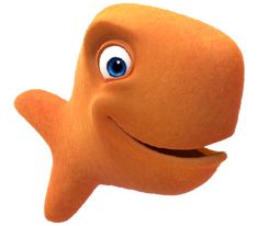 an orange fish with blue eyes and mouth