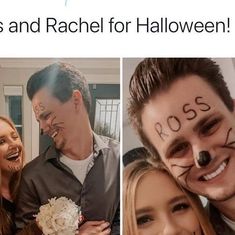 two people with faces painted to look like they are hugging each other and the caption says, roses and rachel for halloween