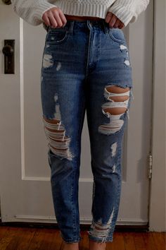 DetailsHigh Rise Ankle Straight Jeans Zipper & button closure Super high waisted Belt loops Back pockets Relaxed legs Ankle length Slim straight fit Authentic rigid jean texture Distressed detail Content 100% Cotton SizingModel is wearing a size 28. Height is 5'7", bust 36", waist 30" and hips 36". Front Rise: 11" Leg Opening: 14.25" Inseam: 28" Runs true to size Non-stretch fabric Distressed High Rise Jeans In Medium Wash, High Rise Distressed Medium Wash Jeans, High Rise Medium Wash Distressed Jeans, High Waist Ripped Jeans In Medium Wash, Ripped High Waist Cropped Jeans In Medium Wash, High Waist Ripped Cropped Jeans In Medium Wash, Distressed High Rise Medium Wash Bottoms, High Rise Distressed Cropped Jeans In Denim Blue, High Rise Distressed Medium Wash Bottoms