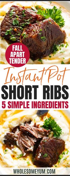 an image of instant pot short ribs with mashed potatoes and parsley on top