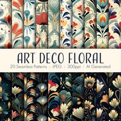 art deco floral digital paper pack