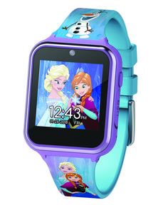 the children's frozen princess watch is blue and has an image of disney characters on it