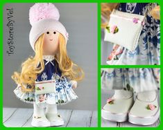 a doll with blonde hair holding a white purse