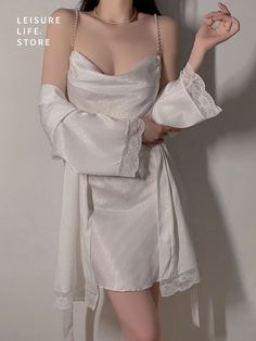 Summer Plus Size Silky Satin Nightdress Pearl Sling Nightdress Sweet Ladies Outer Robe Sleeping Fits, Women Nightwear Dresses, Judo Training, Night Wear Dress, Sleeping Dress, Plus Size Chic, Sleepwear Fashion, Outer Women, Fashionista Clothes