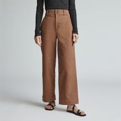 Everlane Outfit, Drape Pants, Wide Leg Crop Pants, Fall Capsule Wardrobe, Cocoa Brown, Wide Leg Cropped Pants, Brown Pants, Wide Leg Pant, Wide Leg Denim