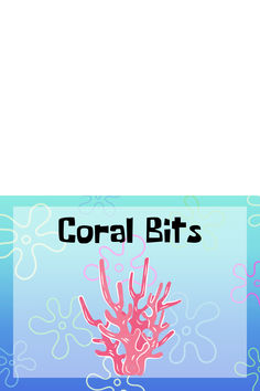 coral bits on a blue and white background with the words coral bits in black letters