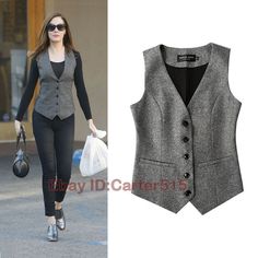 Women's Wool Blend Tweed Herringbone Slim Fit Vest Size:S-4XL Color:Black,Gray ,Brown Material:Wool Blend Description:   Note: 1.Measured by hand ,may 1-2cm error.measure yourslef before order it. 2.As different computers display colors differently, the color of the actual itemmay vary slightly from the above images. 3.We can not guarantee 100% the customers can fit the shoes because of the individual size.We appreciate your understanding       Payment Delivery details Shipping Method: Air Mail( Business Casual Vest Women, Fitted Tweed Vest For Winter, Fitted Tweed Vest For Work, Tailored Casual Vest For Fall, Fitted Wool Vest For Fall, Fall Tweed Single Breasted Vest, Fitted Cotton Tweed Jacket For Work, Fitted Tweed Vest For Fall, Fall Tweed Single-breasted Vest