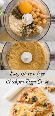 the ingredients to make an easy gluten - free pizza crust in a food processor