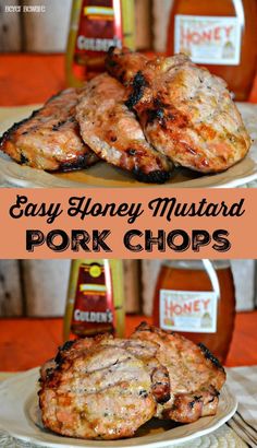 pork chops with honey mustard on the side and an image of chicken chops