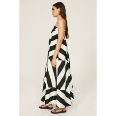 Black stripe cotton (100% Cotton). A-line. Sleeveless. Strapless. Pull on. 48.5" from bust to hemline. Imported. Long Striped Dress, Rent The Runway, Striped Maxi, Gold Sandals, Closet Designs, Black Stripes, Tory Burch, Long Dress, A Line