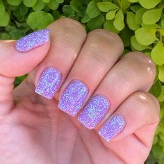 Glitter And Color Nails, Lavender Nails With Glitter Short, Light Purple With Glitter Nails, Pink And Purple Sparkly Nails, Gel Nails Glitter Ideas, Purple Glitter Dip Nails, Purple Glitter Nails Short, Bright Sparkly Nails, Light Purple Glitter Nails