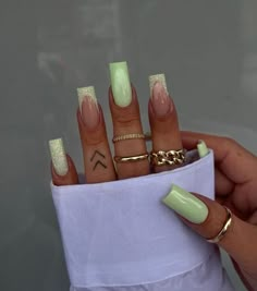 Mint Nails, Green Acrylic Nails, Cute Acrylic Nail Designs, French Tip Acrylic Nails, Her Nails, Acrylic Nails Coffin Short, Summer Acrylic Nails, Pink Acrylic Nails, Square Acrylic Nails