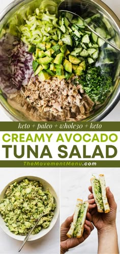 Creamy Avocado Tuna Salad, healthy lunch ideas, dairy free, paleo, low carb, whole30, keto Salad Guide, Healthy Tuna Recipes, Avocado Tuna, Avocado Tuna Salad, Workout Eating, Lunch Idea