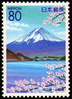 a stamp with the image of mount fuji