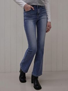 This product is a modern reinterpretation of classic bootcut denim, offering a sleek and elongating profile with its sanded texture. The Sanded Long Bootcut Denim Pants are a nod to timeless style with a contemporary edge, tailored to enhance and complement the natural silhouette. They are the perfect balance of vintage appeal and modern-day chic, making them an essential addition to any wardrobe. - These pants boast a gently flared bootcut design that works to elongate the legs for a graceful, statuesque look.- The sanded finish on the denim provides a subtle, worn-in feel, adding character and a soft texture to the fabric.- They come with traditional five-pocket styling and a button closure, maintaining the classic features of denim pants.- The versatility of these pants means they Classic Flare Denim Pants, Classic Flared Denim Bottoms, Classic Flare Denim Bottoms, Classic Flared Denim Blue Bottoms, Classic Flare Pants With Five Pockets, Boot Cut Denim, Denim Pants, Sleek, Timeless Fashion